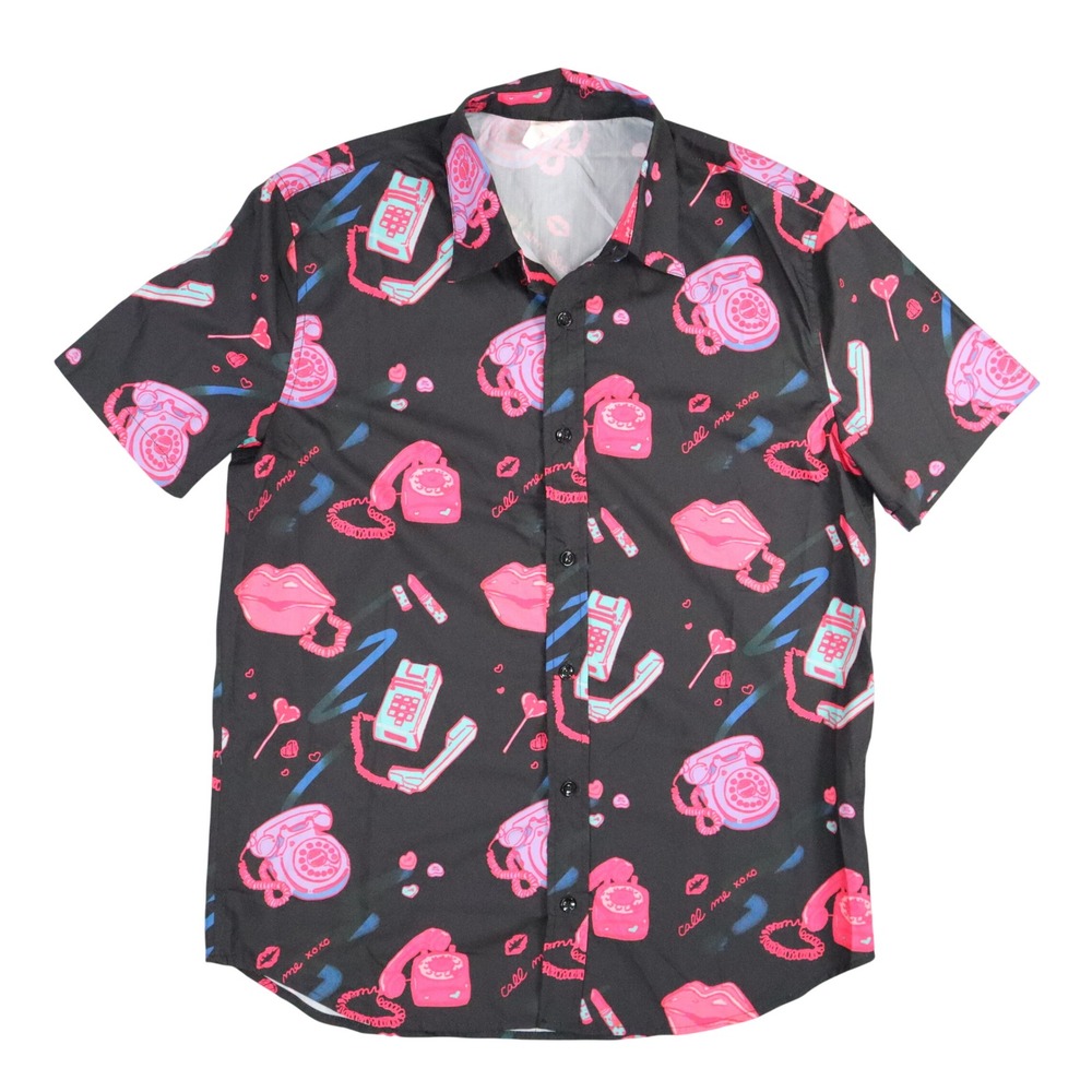 Uchuu‎ Summer Private Caller Hawaiian Shirt Medium Pink Telephone Kawaii Defunct